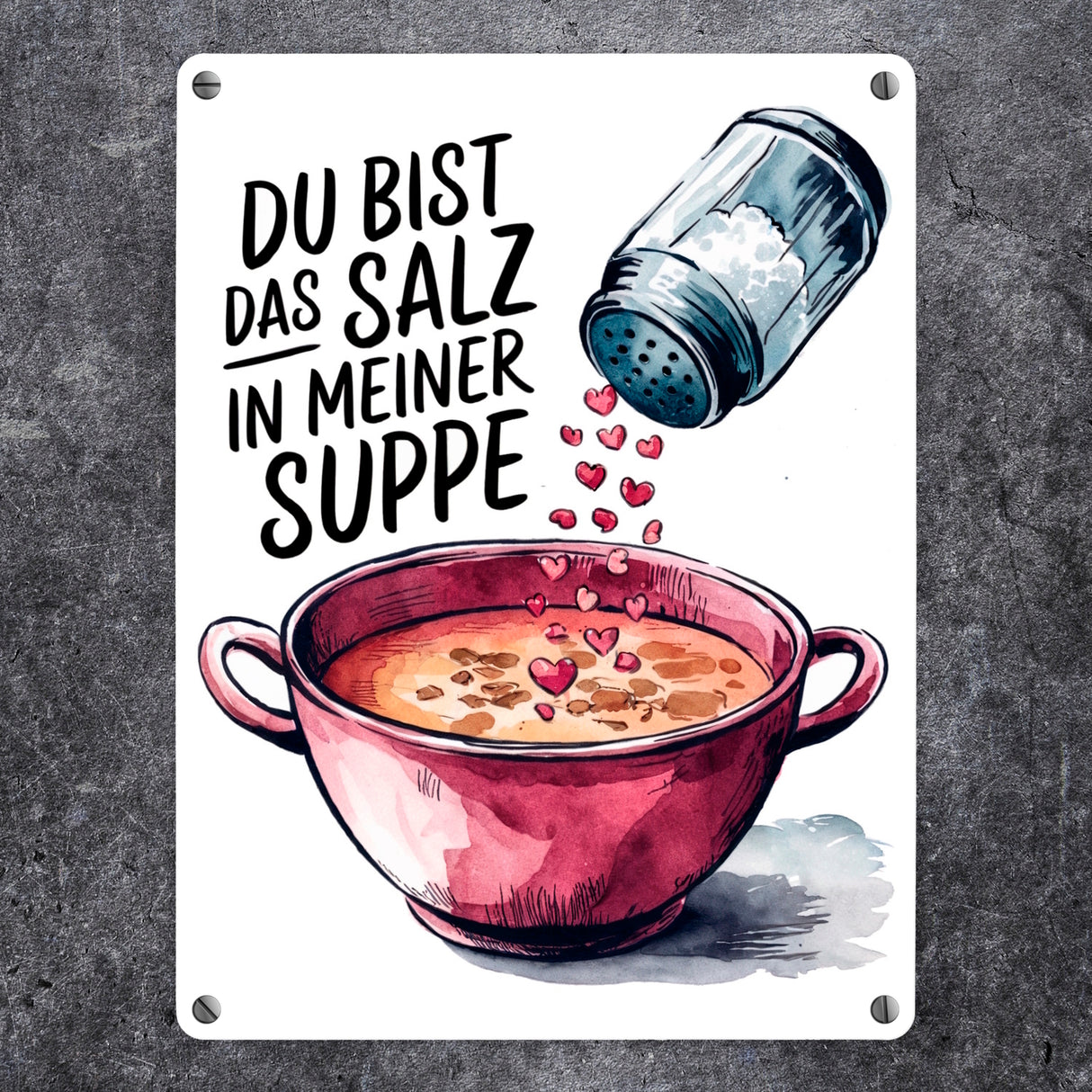 Du bist das Salz Metallschild in 15x20 cm Salzstreuer und Suppe