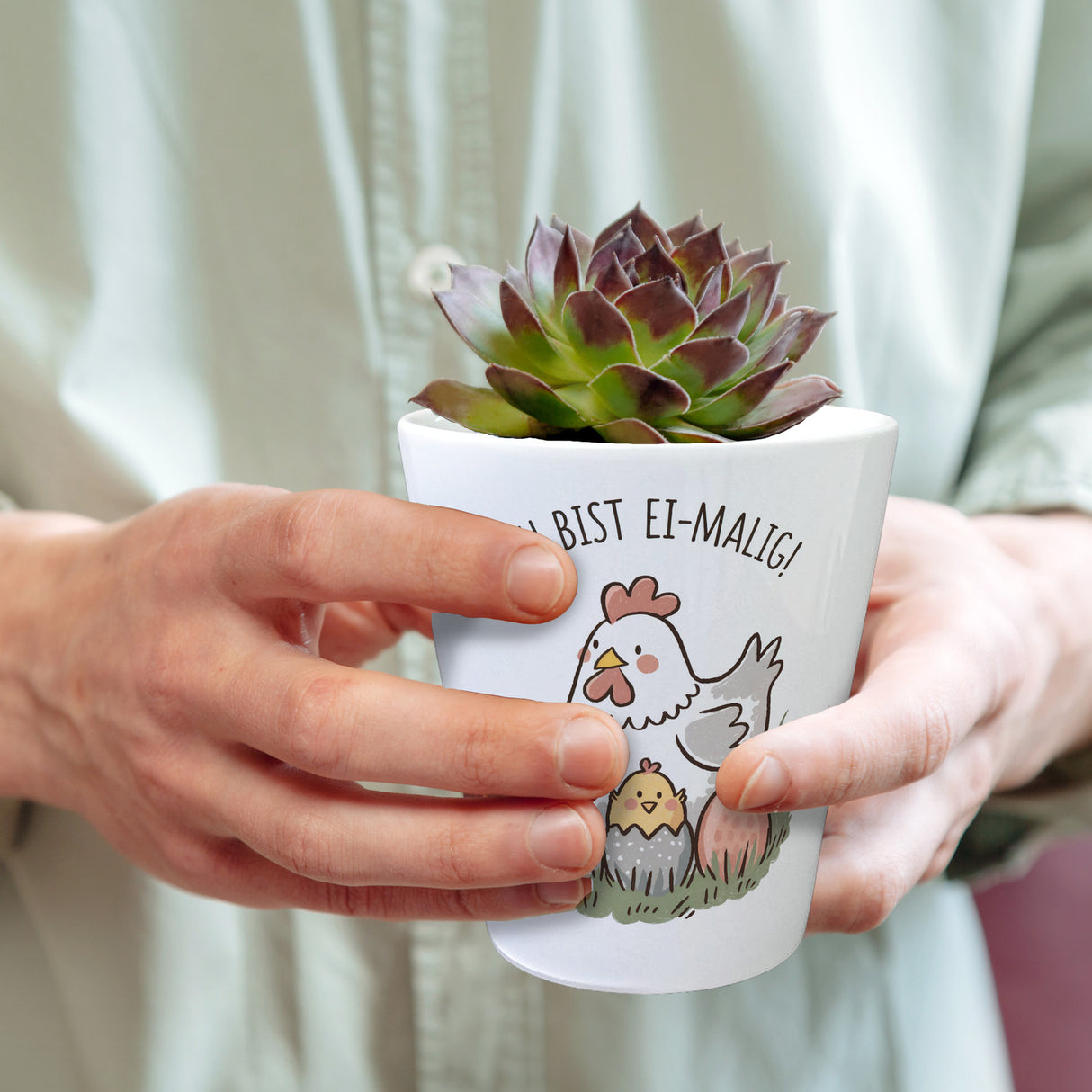 Henne mit Küken Du bist Ei-Malig! Blumentopf