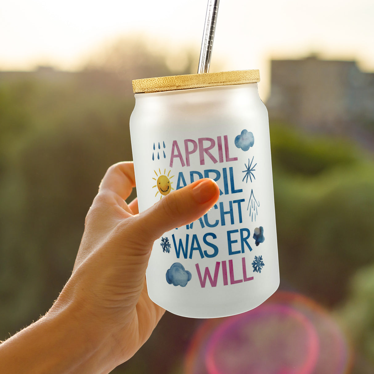 April macht was wer will Trinkglas mit Bambusdeckel April, April