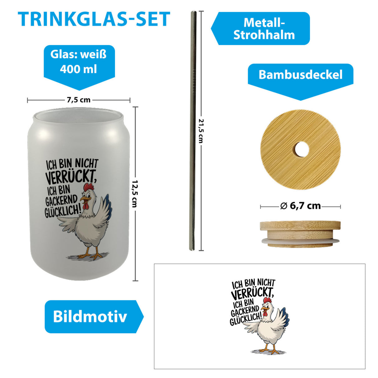 Fröhliches Huhn Gackernd Glücklich Trinkglas mit Bambusdeckel