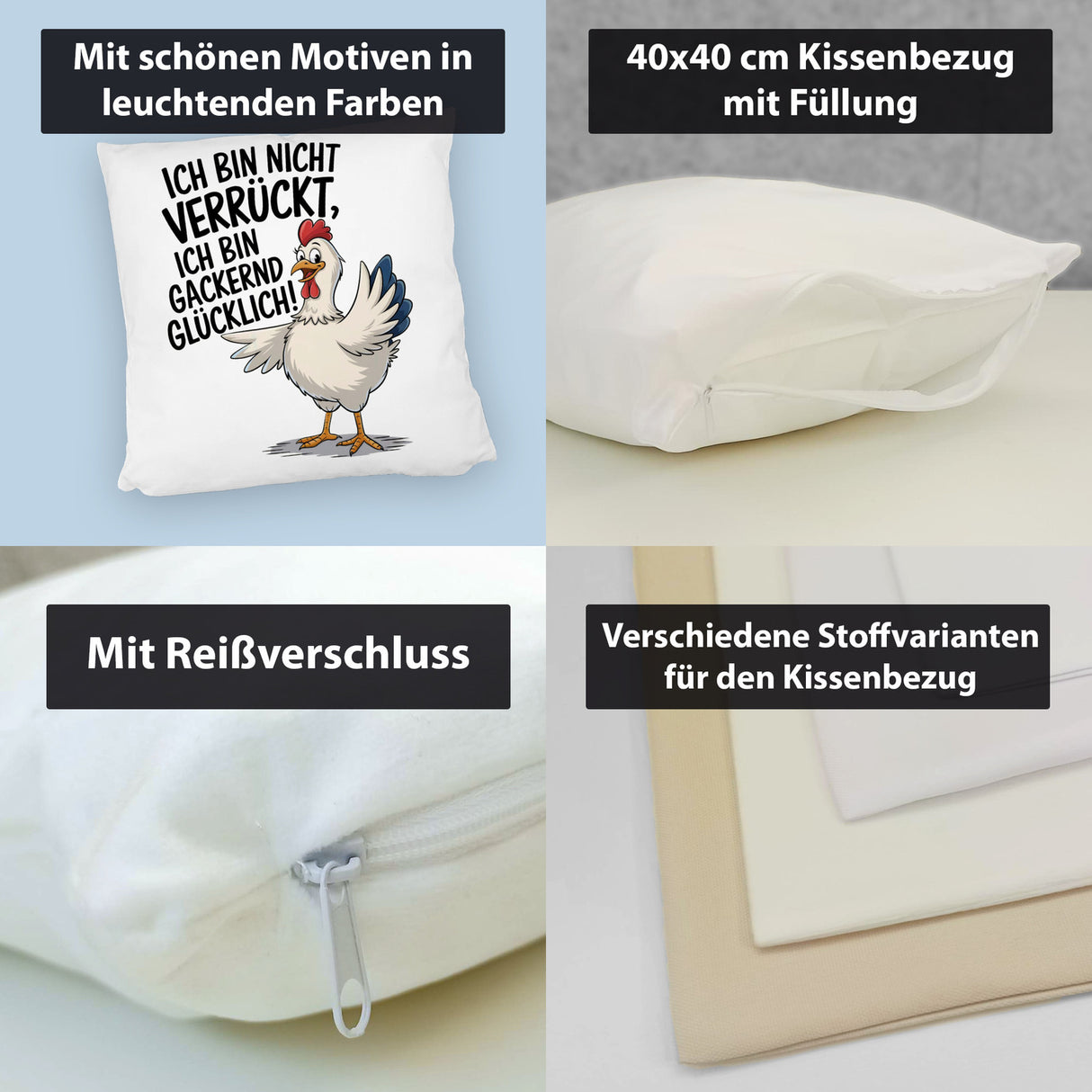 Fröhliches Huhn Gackernd Glücklich Kissen
