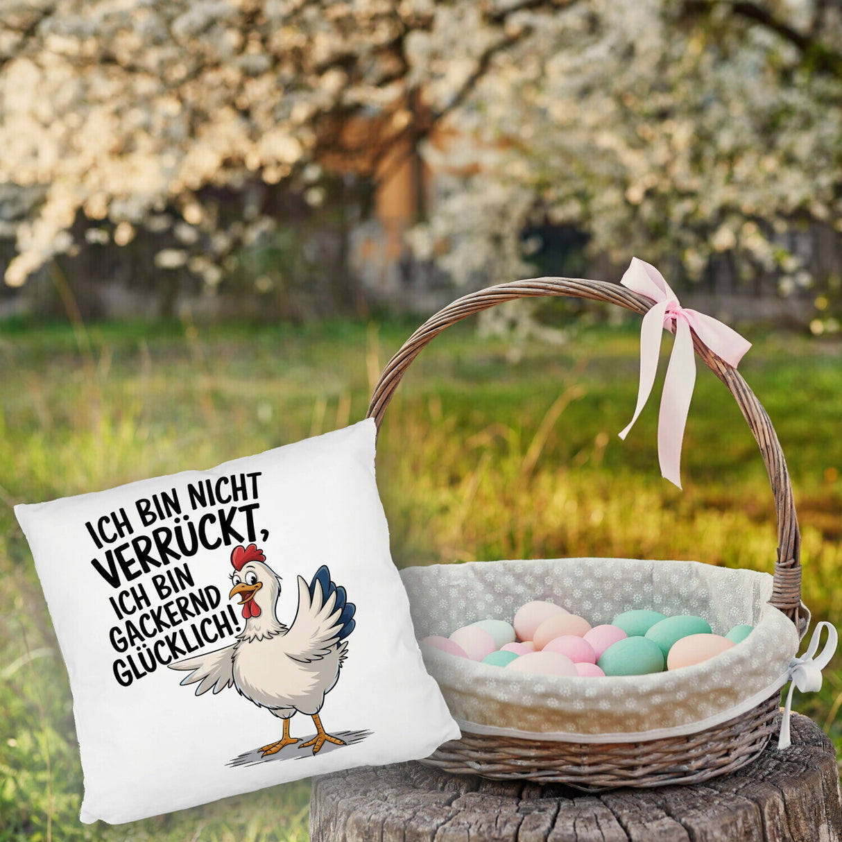 Fröhliches Huhn Gackernd Glücklich Kissen