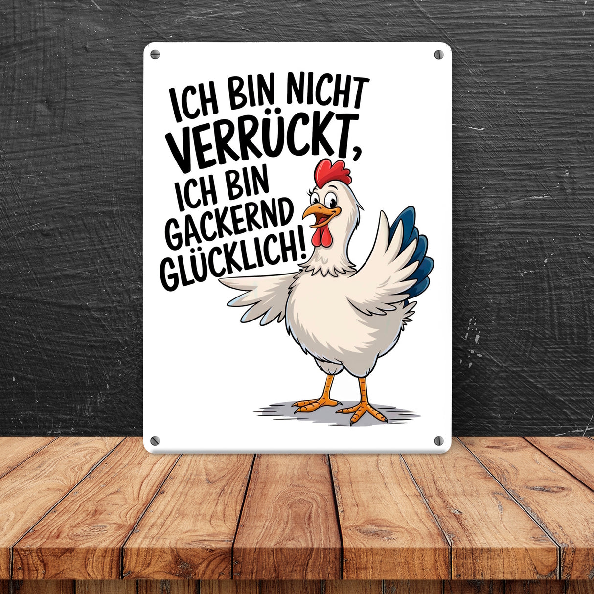 Fröhliches Huhn Gackernd Glücklich Metallschild in 15x20 cm