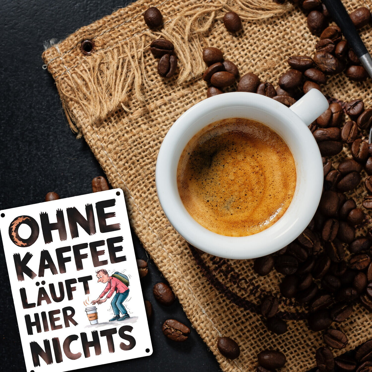 Ohne Kaffee läuft hier nichts Metallschild in 15x20 cm