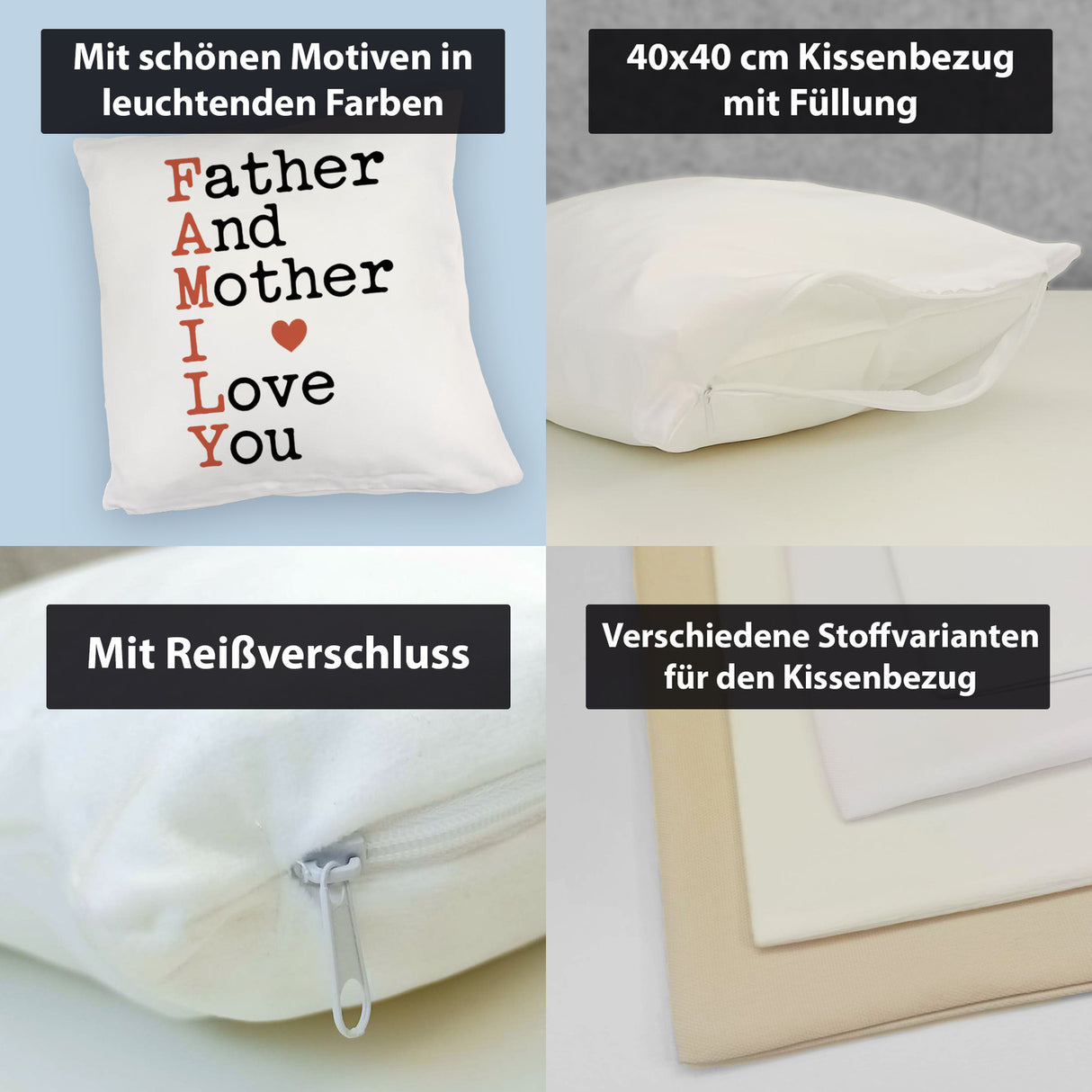 FAMILY Herz Kissen für Eltern