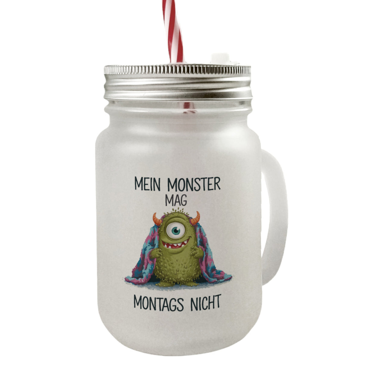 Grünes Monster mit Decke Montagsmuffel Trinkglas mit Bambusdeckel