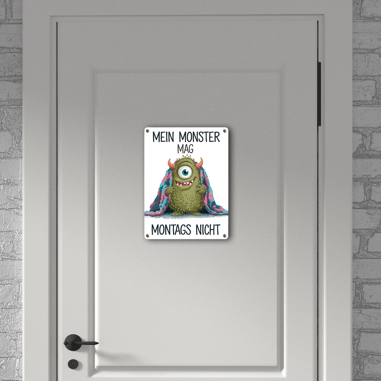 Grünes Monster mit Decke Montagsmuffel Metallschild in 15x20 cm