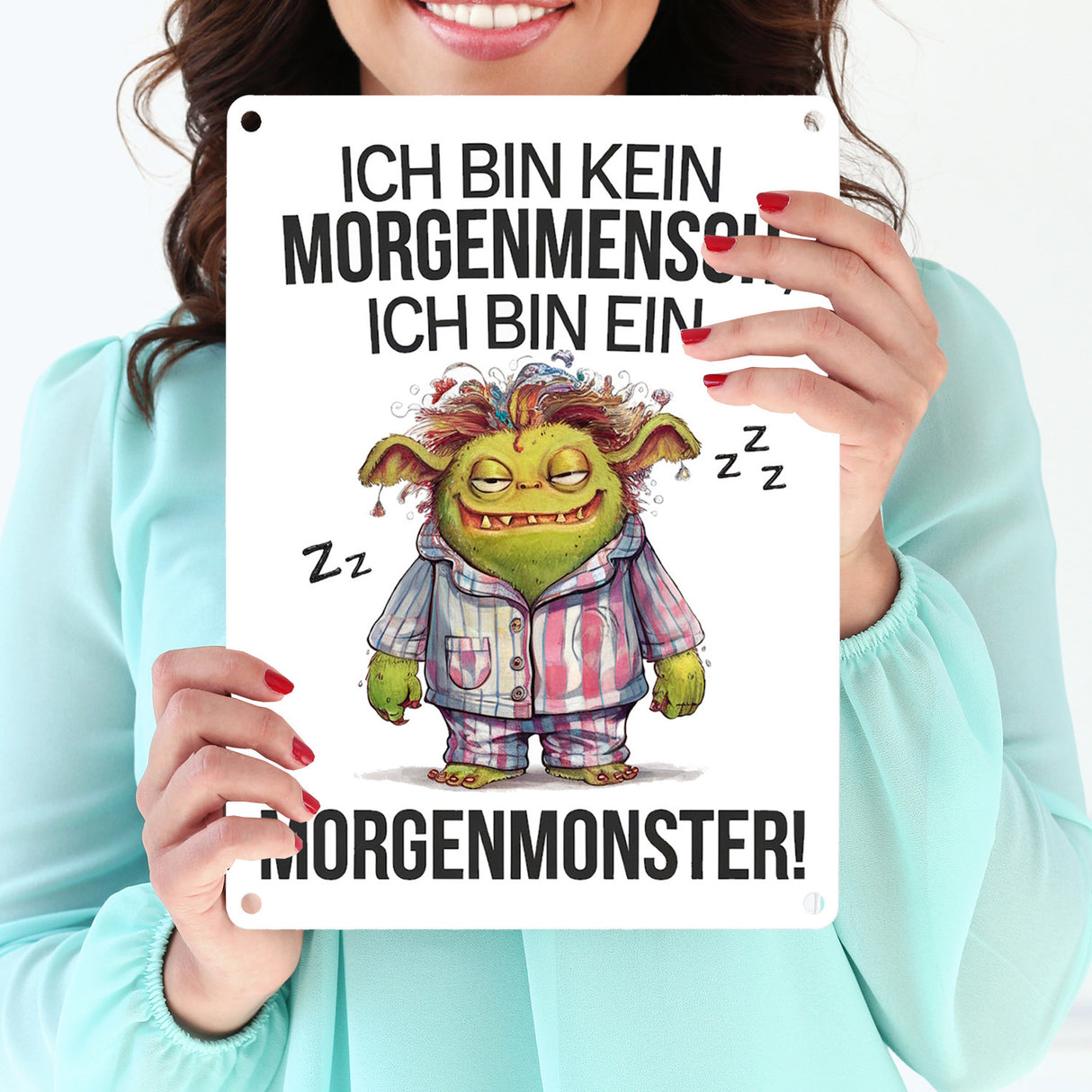 Verschlafenes Morgenmonster Metallschild in 15x20 cm Monster