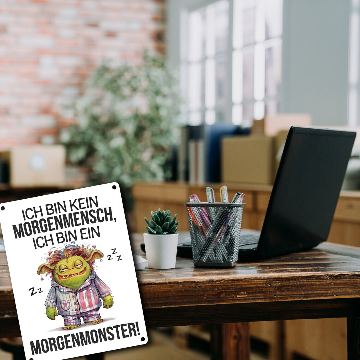 Verschlafenes Morgenmonster Metallschild in 15x20 cm Monster