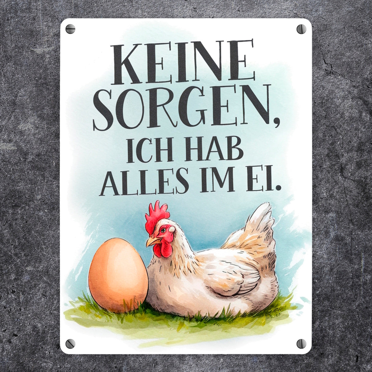 Keine sorge, alles im Ei Metallschild in 15x20 cm Huhn und Ei