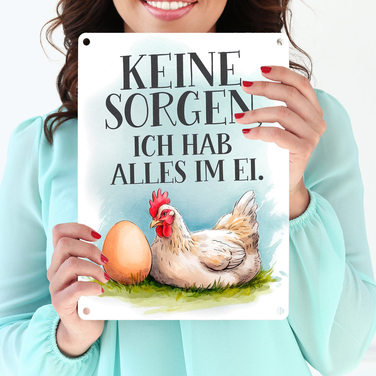 Keine sorge, alles im Ei Metallschild in 15x20 cm Huhn und Ei