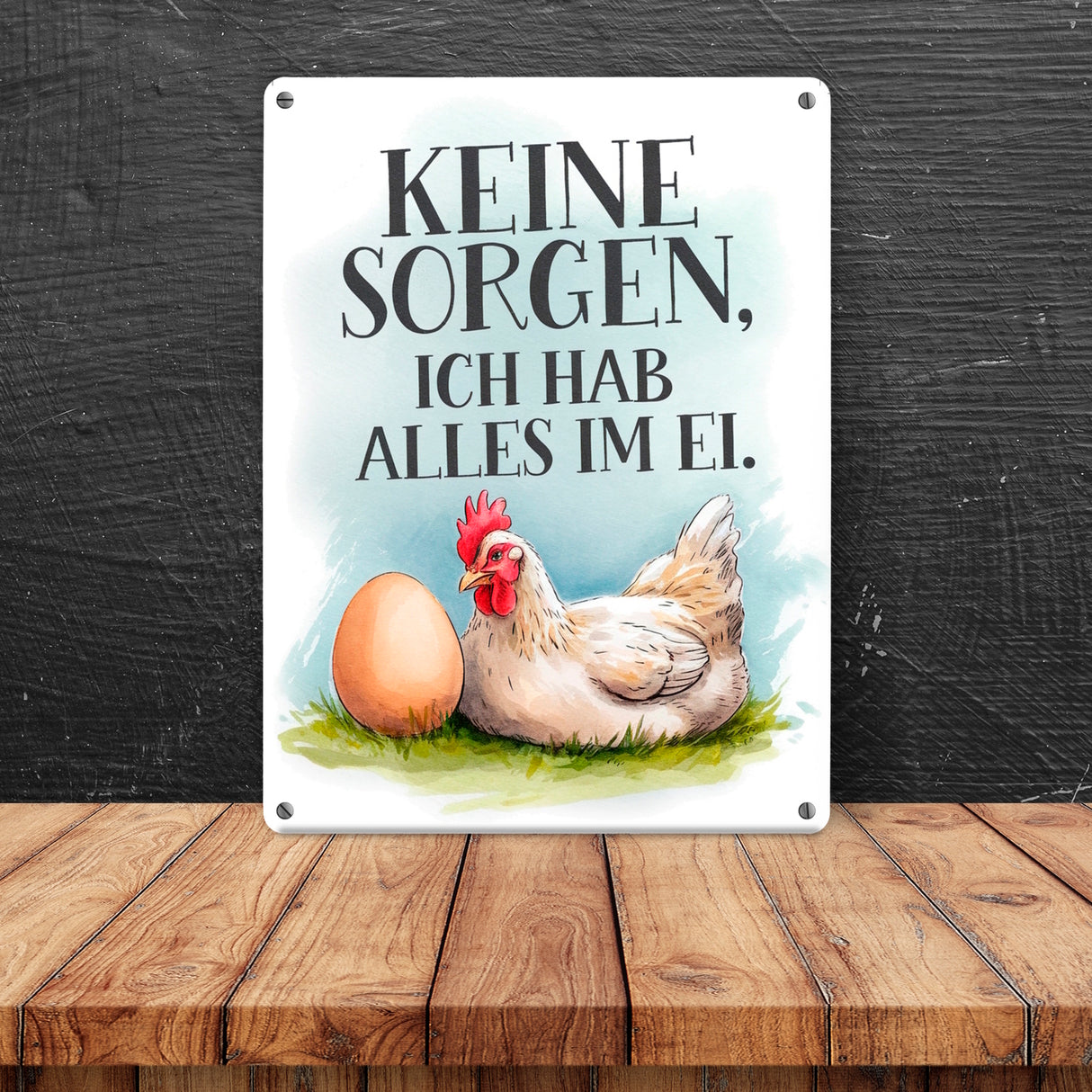 Keine sorge, alles im Ei Metallschild in 15x20 cm Huhn und Ei