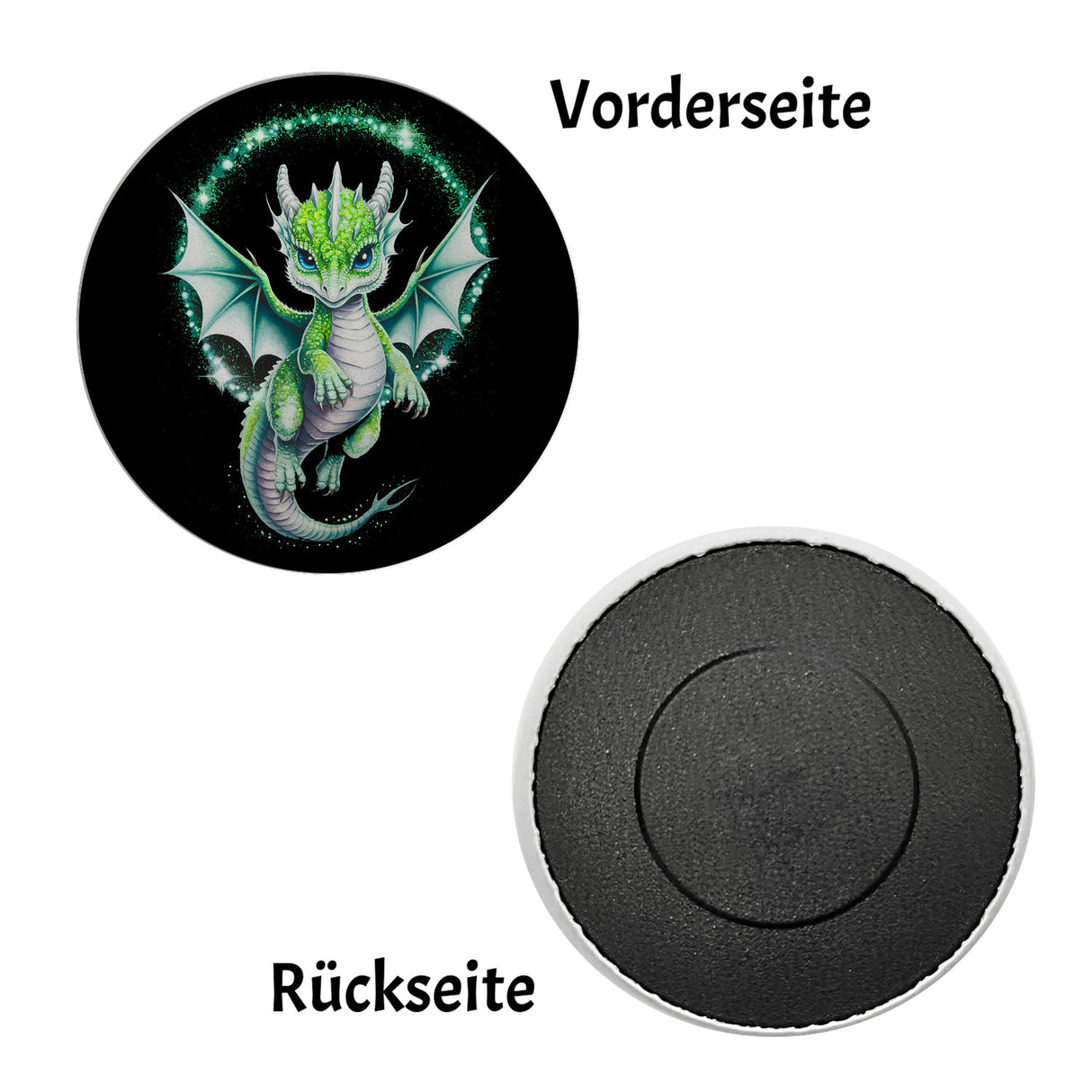 Grüner Babydrache Glitzerkunst Magnet für Drachenfans