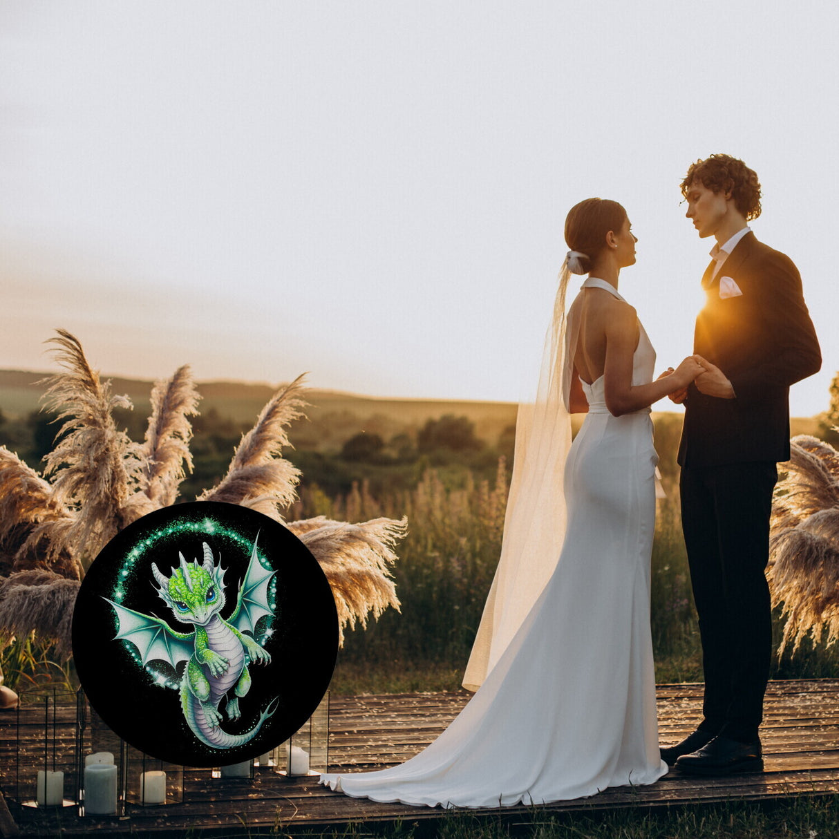 Grüner Babydrache Glitzerkunst Magnet für Drachenfans