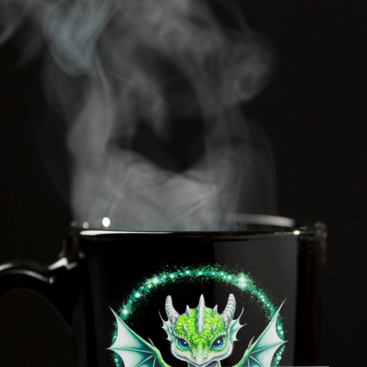 Grüner Babydrache Glitzerkunst Tasse für Drachenfans
