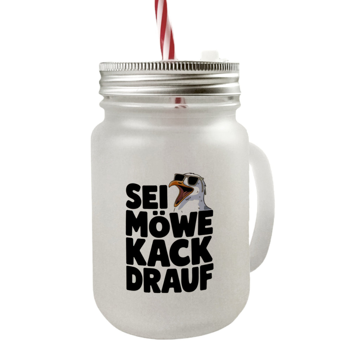 Möwe Sonnenbrille kack drauf Trinkglas mit Bambusdeckel für Möwenfans