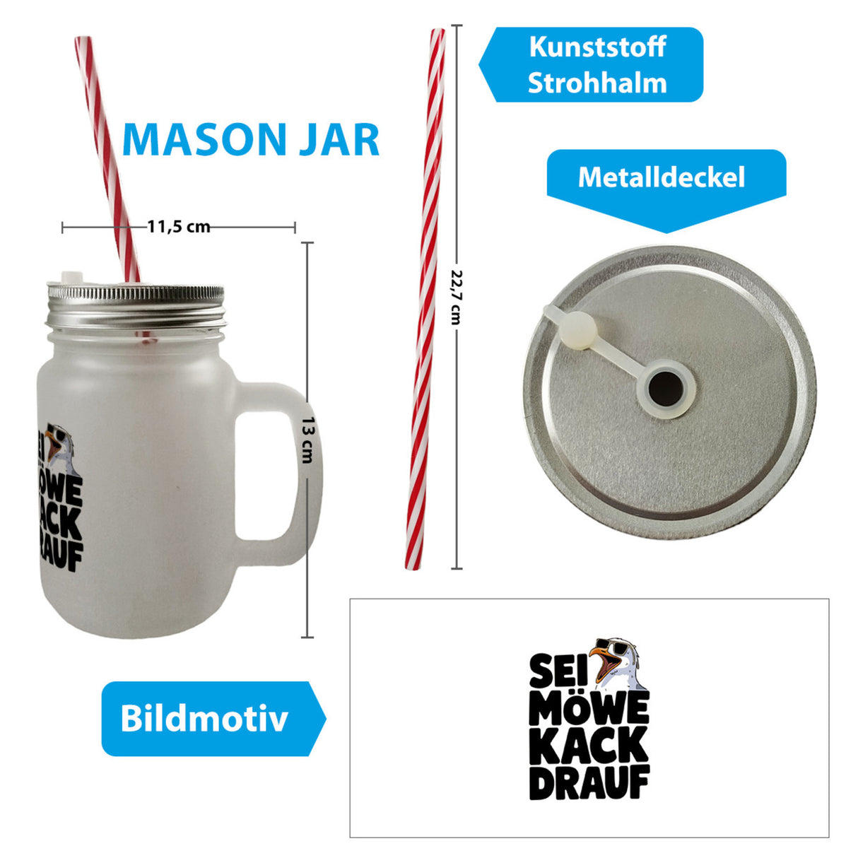 Möwe Sonnenbrille kack drauf Trinkglas mit Bambusdeckel für Möwenfans