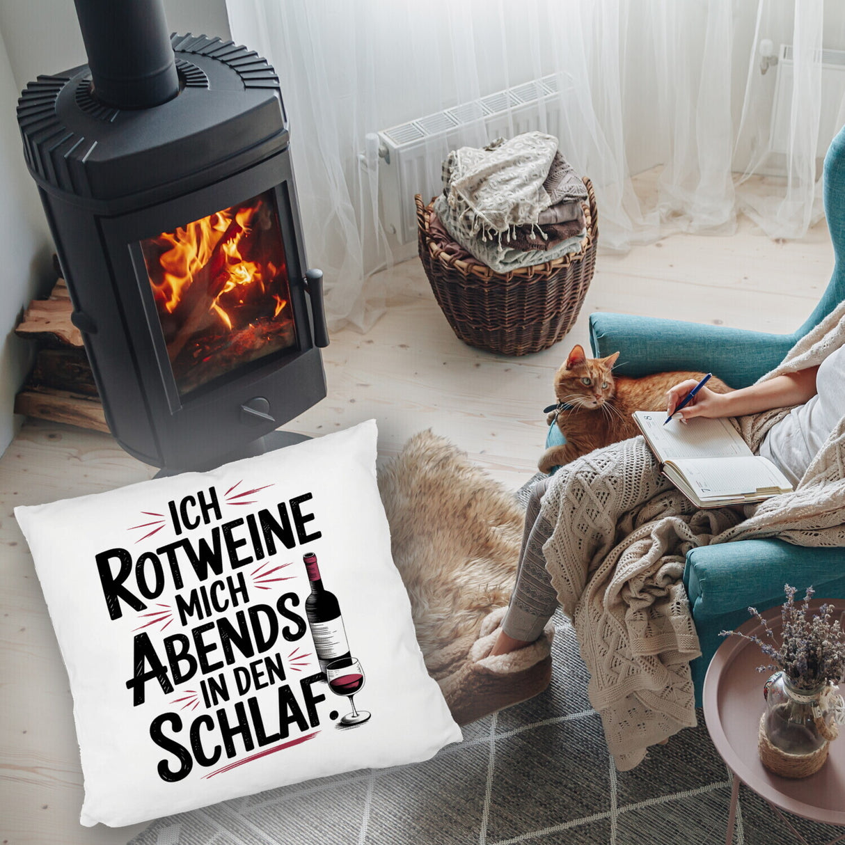 Ich rotweine mich abends in den Schlaf Kissen