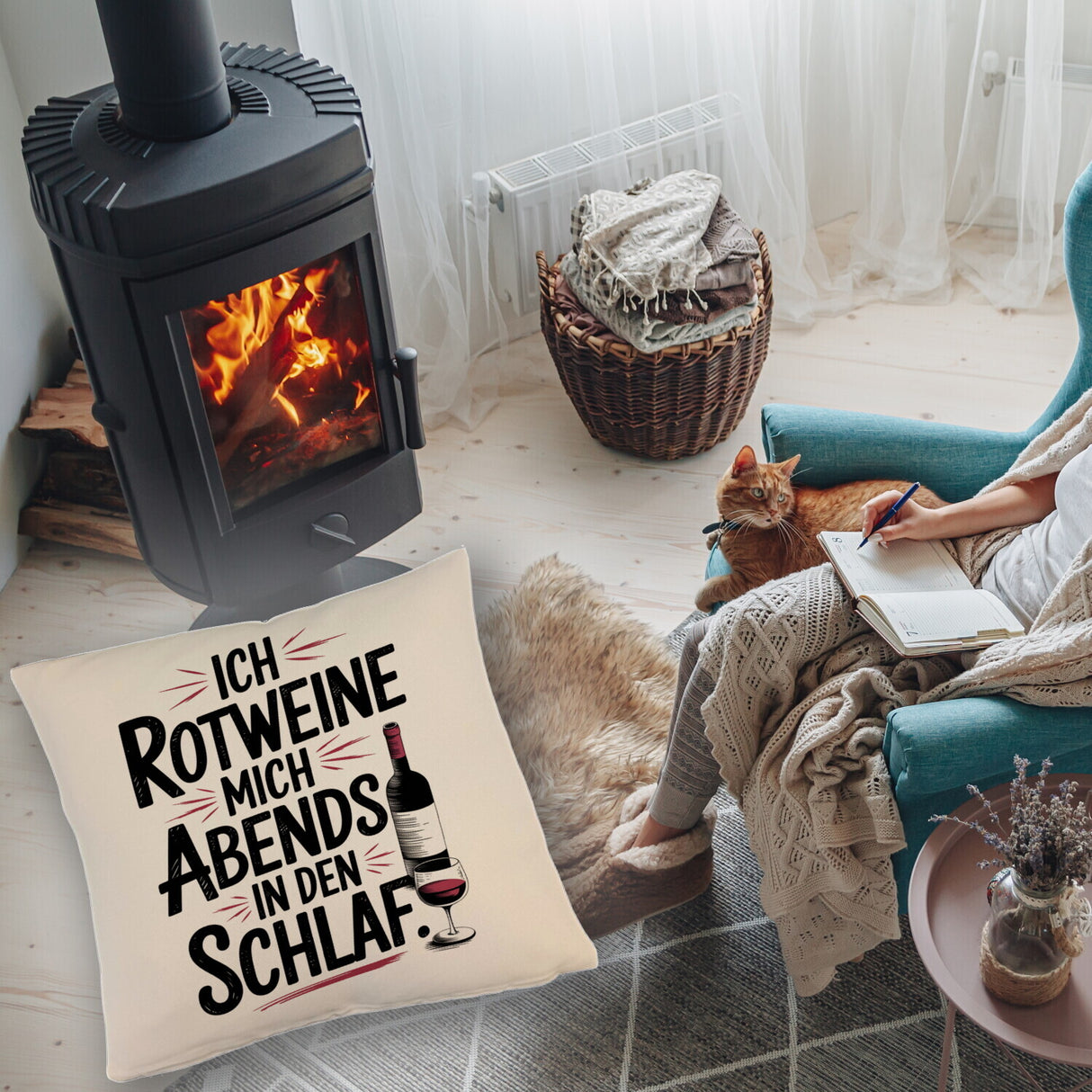 Ich rotweine mich abends in den Schlaf Kissen