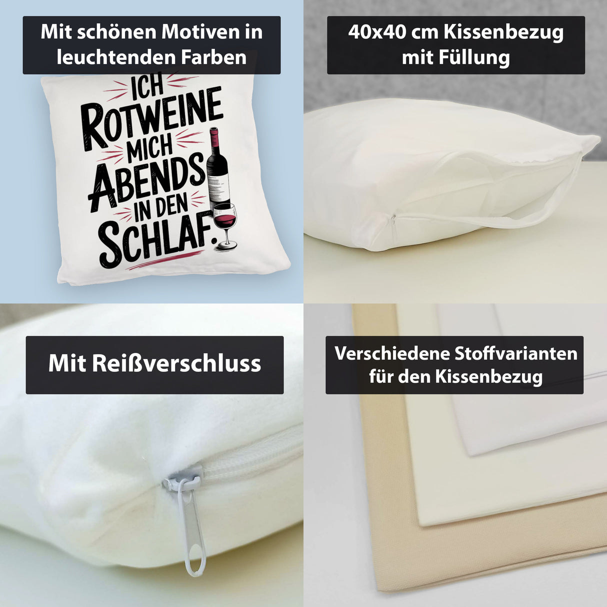 Ich rotweine mich abends in den Schlaf Kissen