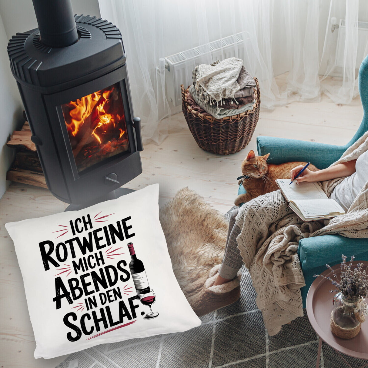Ich rotweine mich abends in den Schlaf Kissen