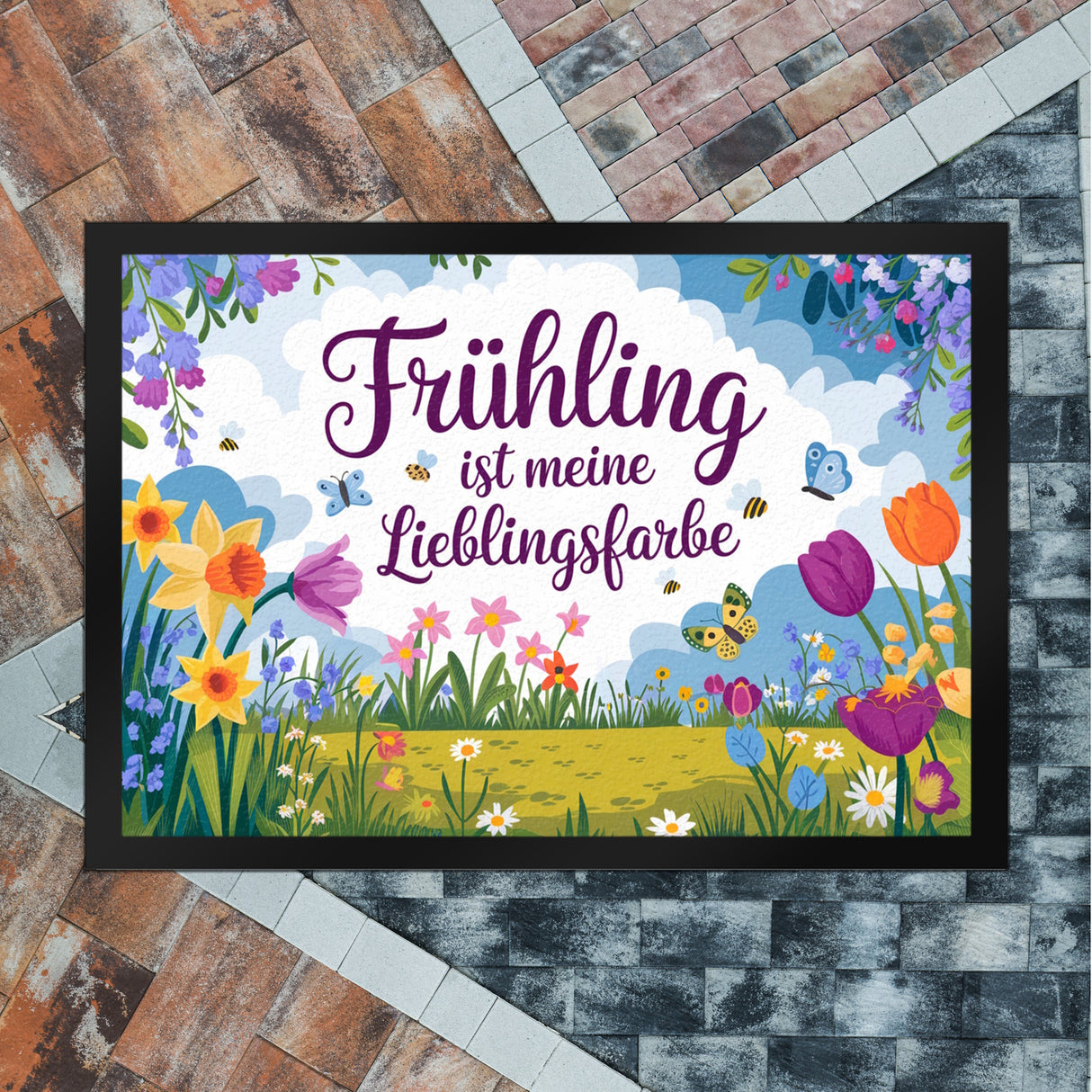 Frühlingswiese Fußmatte in 35x50 cm - Frühling ist meine Lieblingsfarbe