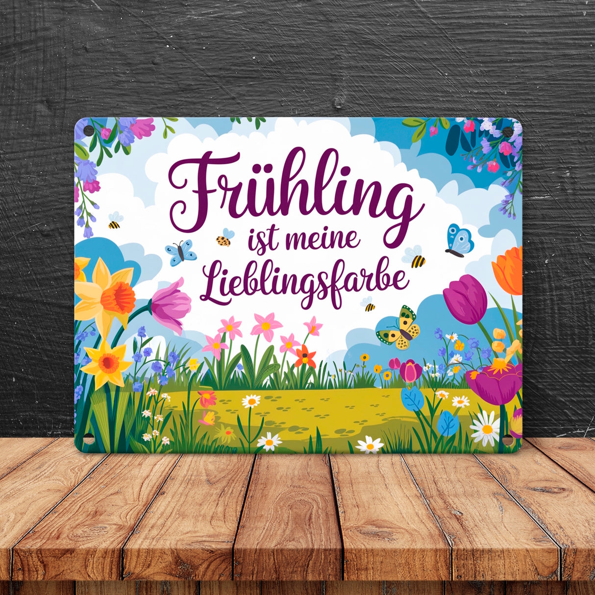 Frühlingswiese Metallschild in 15x20 cm - Frühling ist meine Lieblingsfarbe