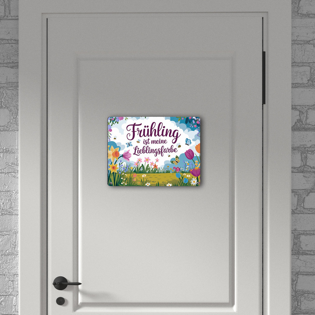 Frühlingswiese Metallschild in 15x20 cm - Frühling ist meine Lieblingsfarbe