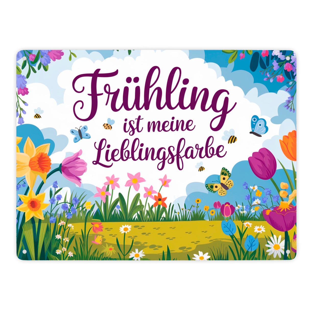 Frühlingswiese Metallschild in 15x20 cm - Frühling ist meine Lieblingsfarbe