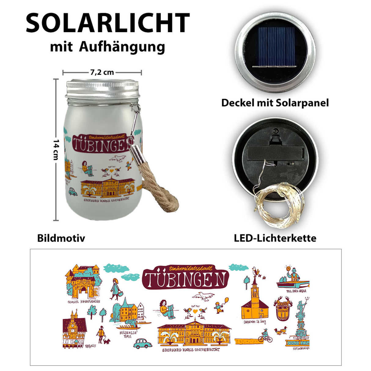 Tübingen Wimmelgrafik Solarlicht mit Sehenswürdigkeiten