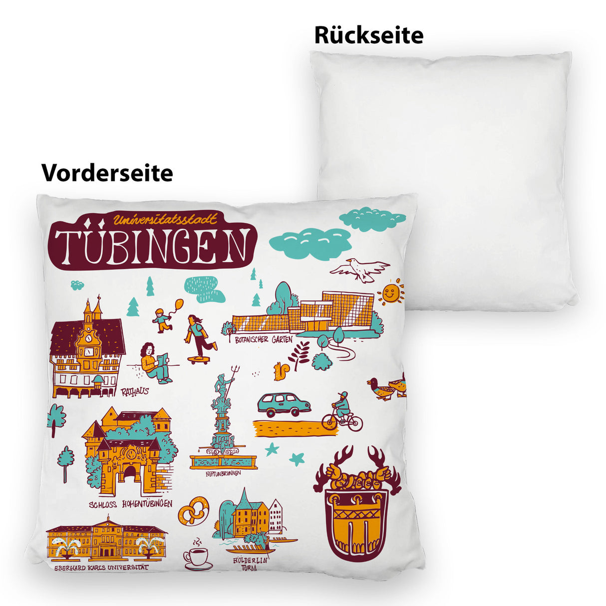 Tübingen Wimmelgrafik Kissen mit Sehenswürdigkeiten