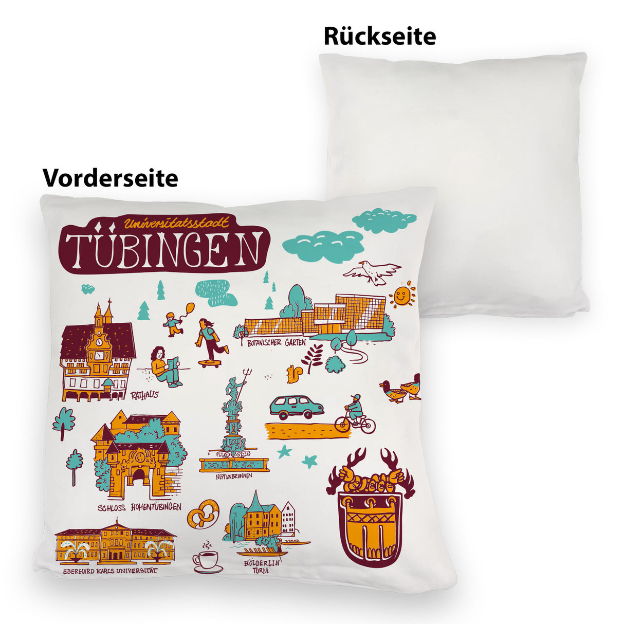 Tübingen Wimmelgrafik Kissen mit Sehenswürdigkeiten