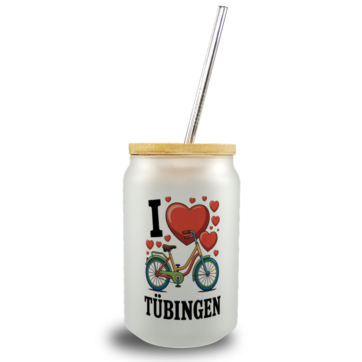 I love Tübingen Fahrrad Trinkglas mit Bambusdeckel