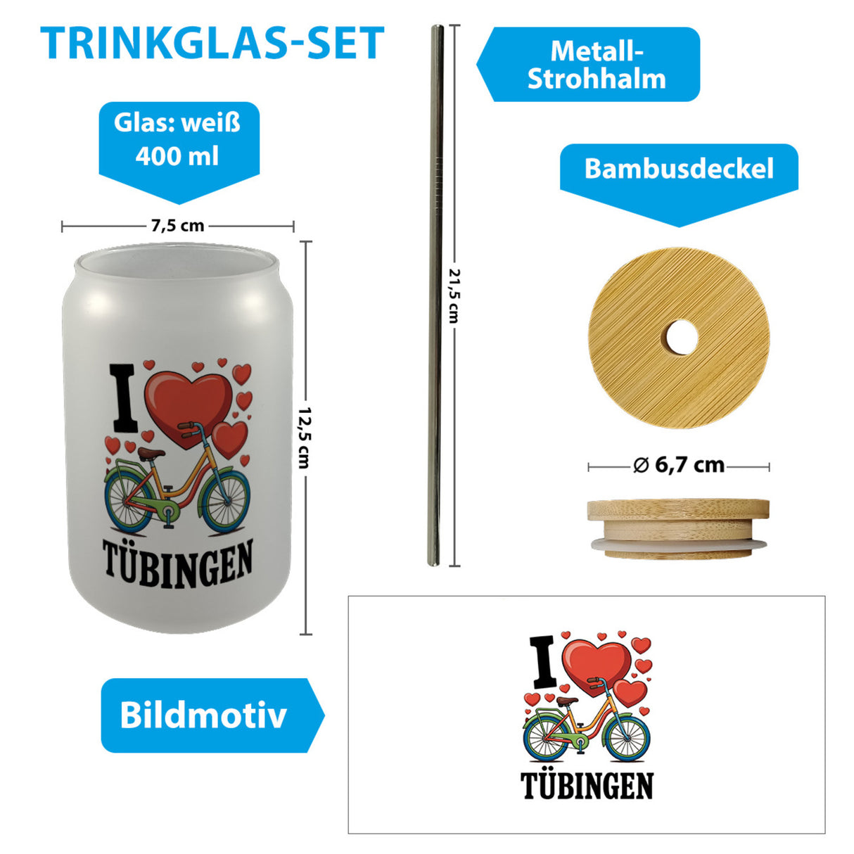 I love Tübingen Fahrrad Trinkglas mit Bambusdeckel