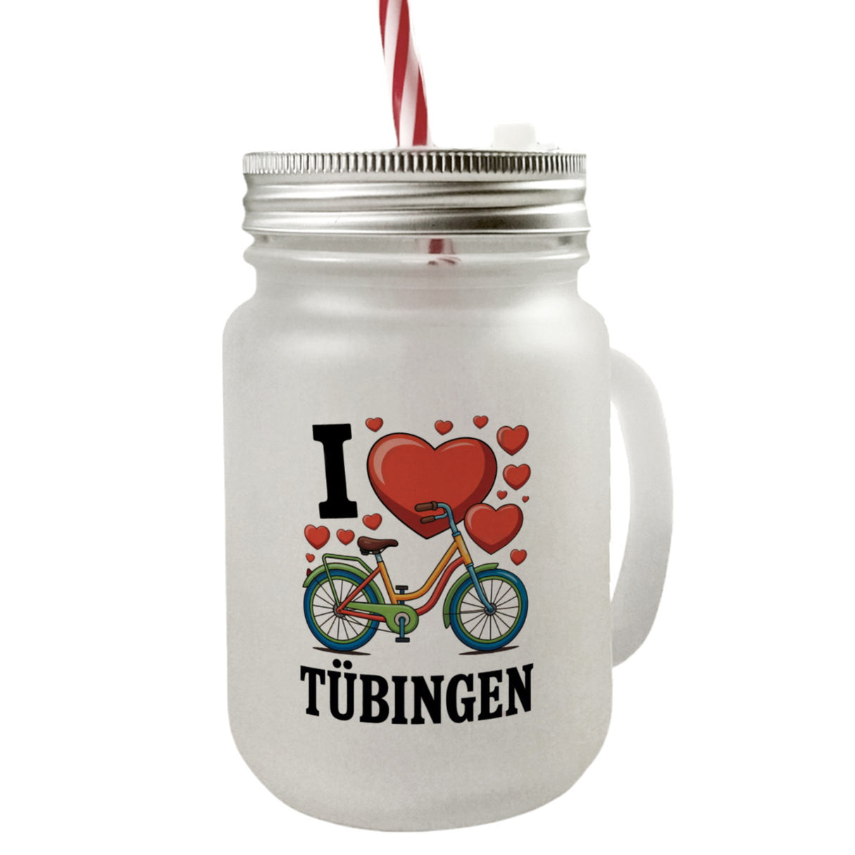 I love Tübingen Fahrrad Trinkglas mit Bambusdeckel