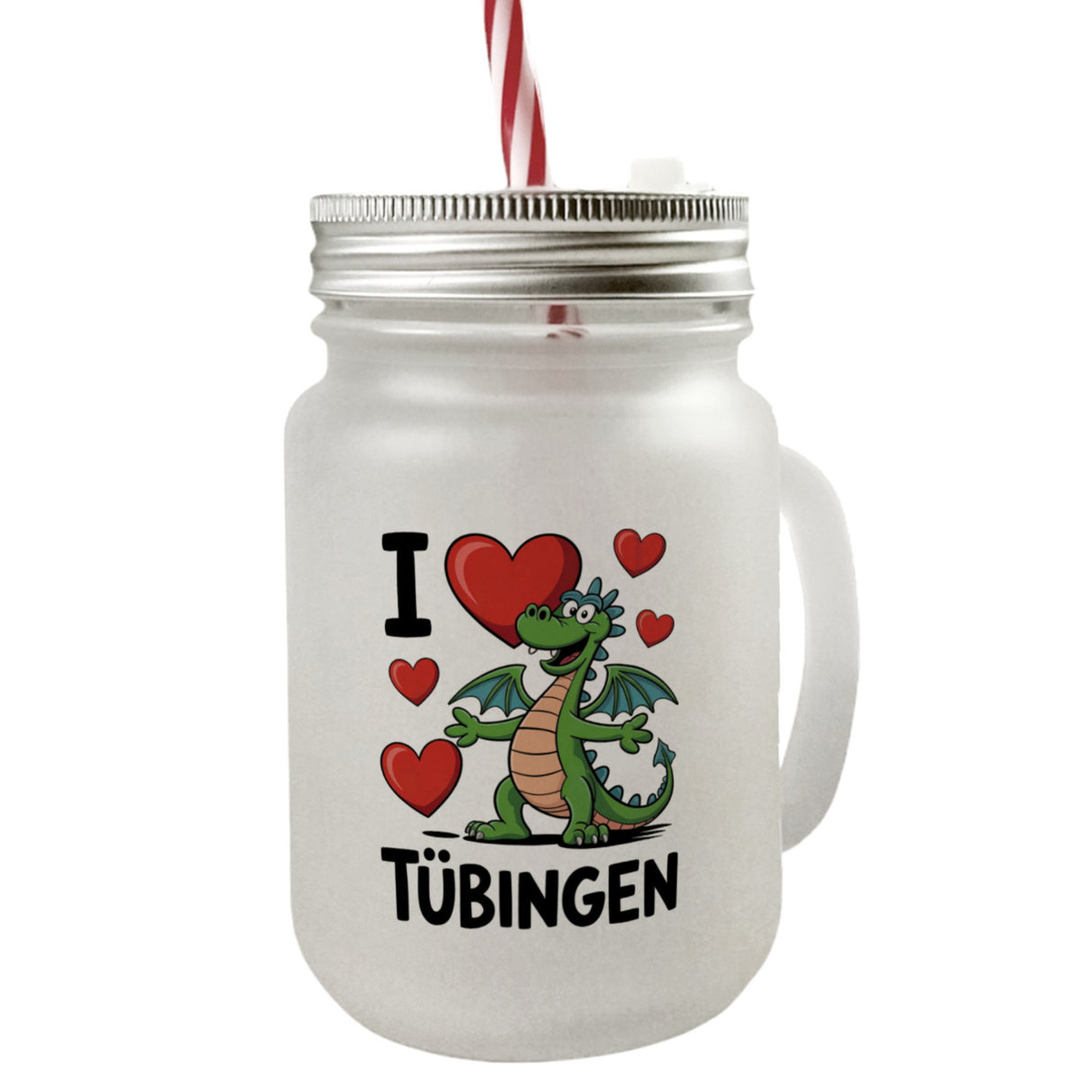 I Love Tübingen grüner Drache Trinkglas mit Bambusdeckel