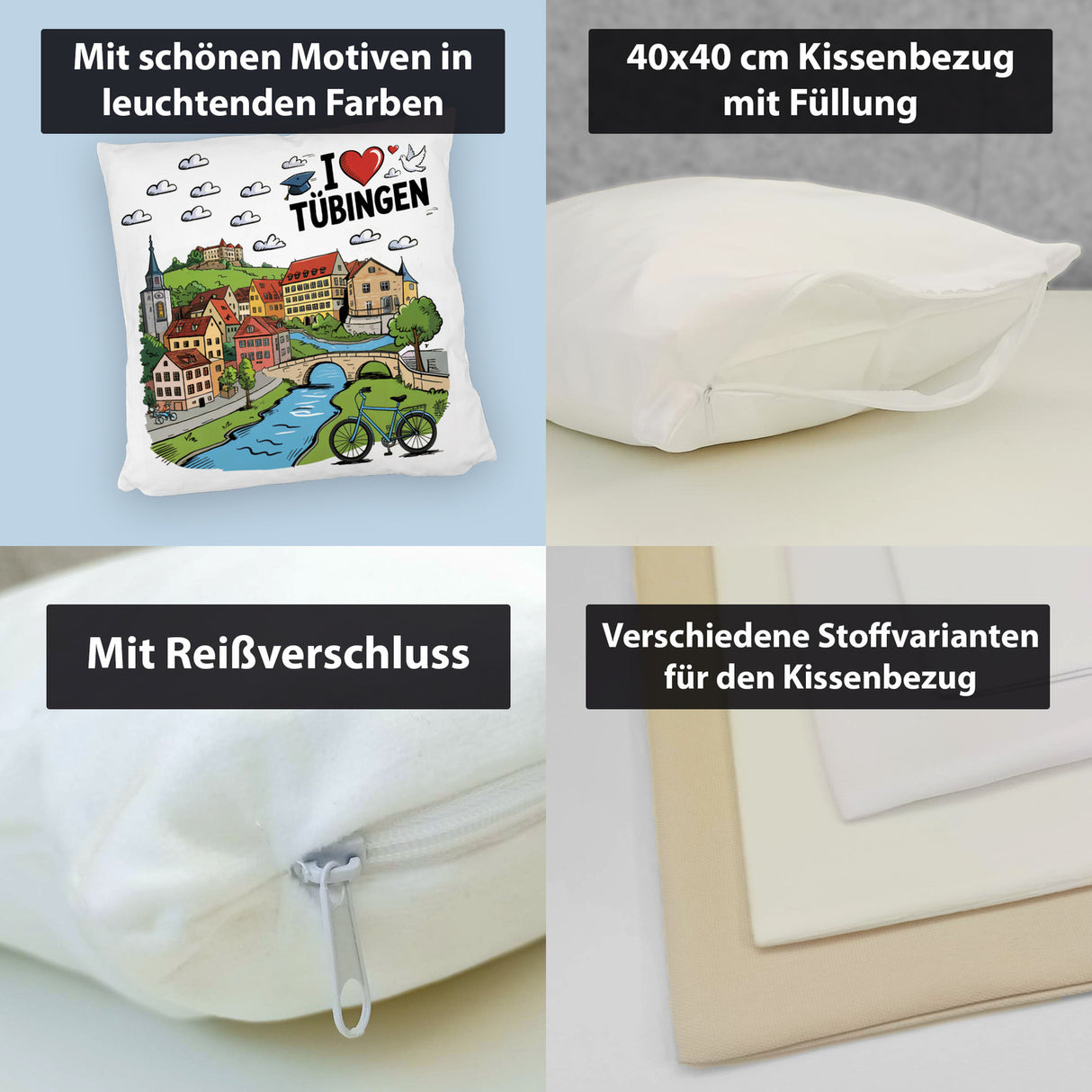 I love Tübingen Kissen mit Sehenswürdigkeiten