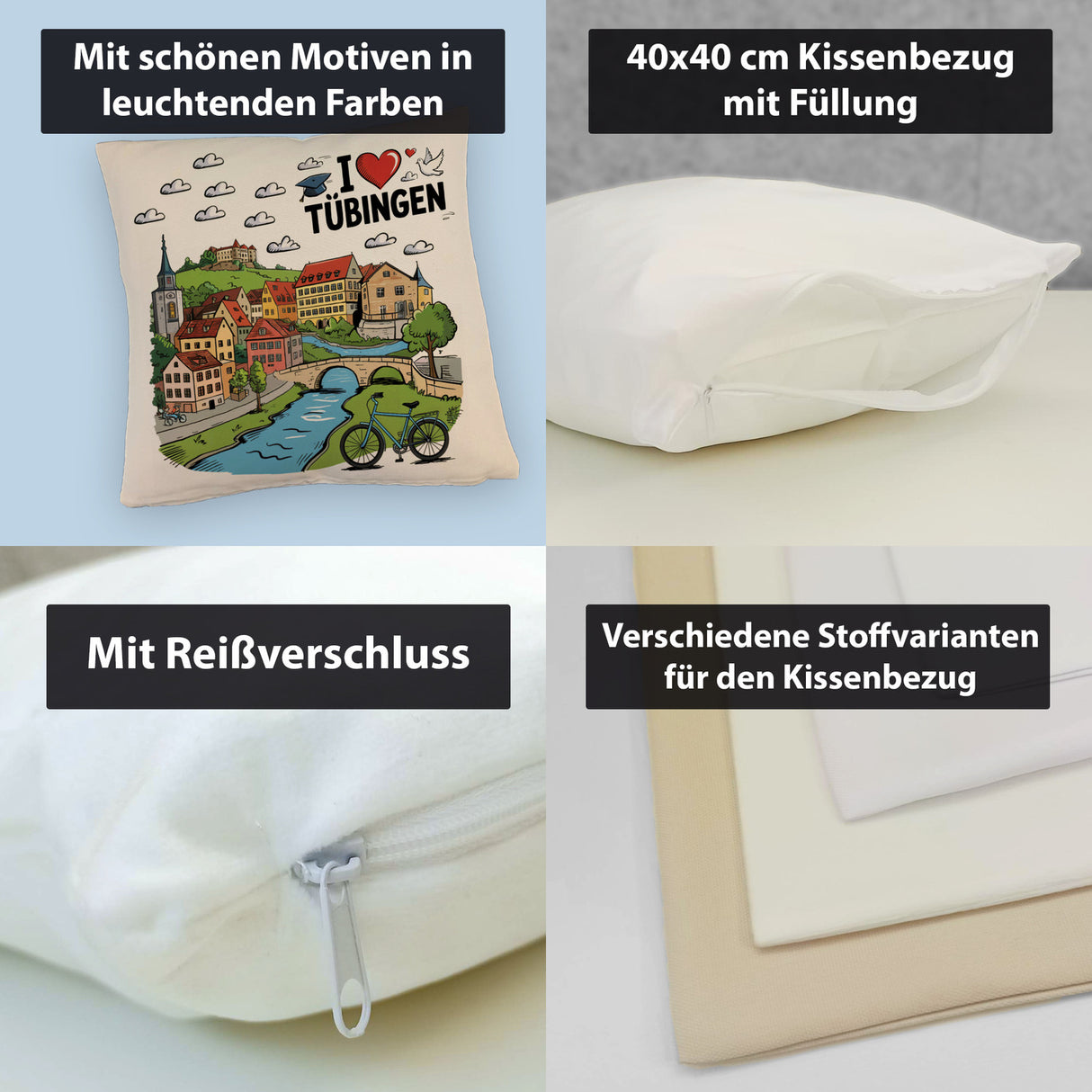 I love Tübingen Kissen mit Sehenswürdigkeiten