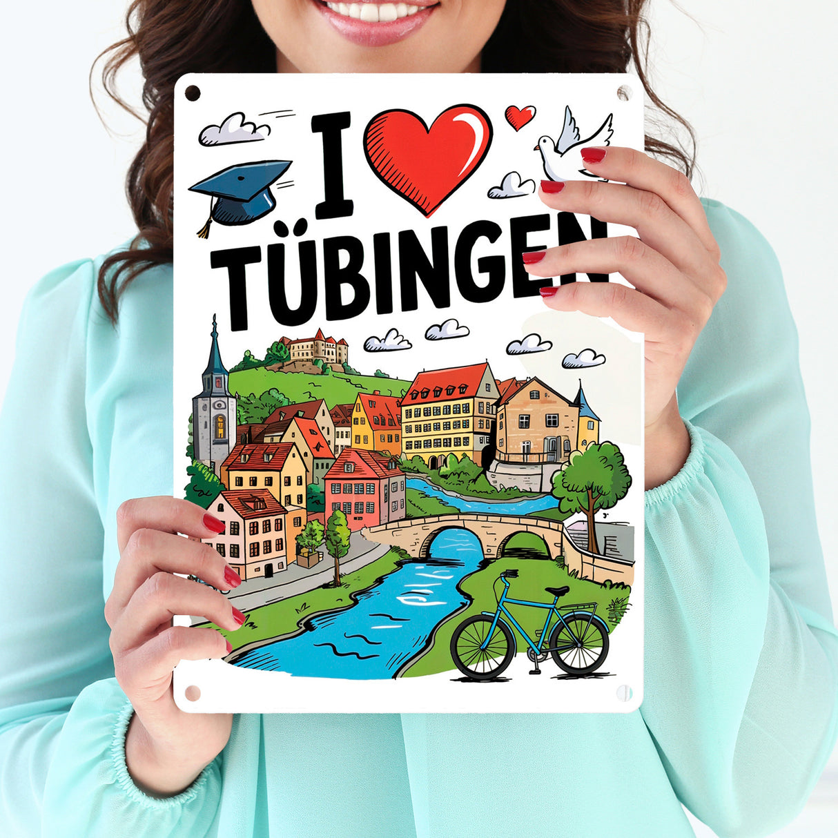 I love Tübingen Metallschild in 15x20 cm mit Sehenswürdigkeiten