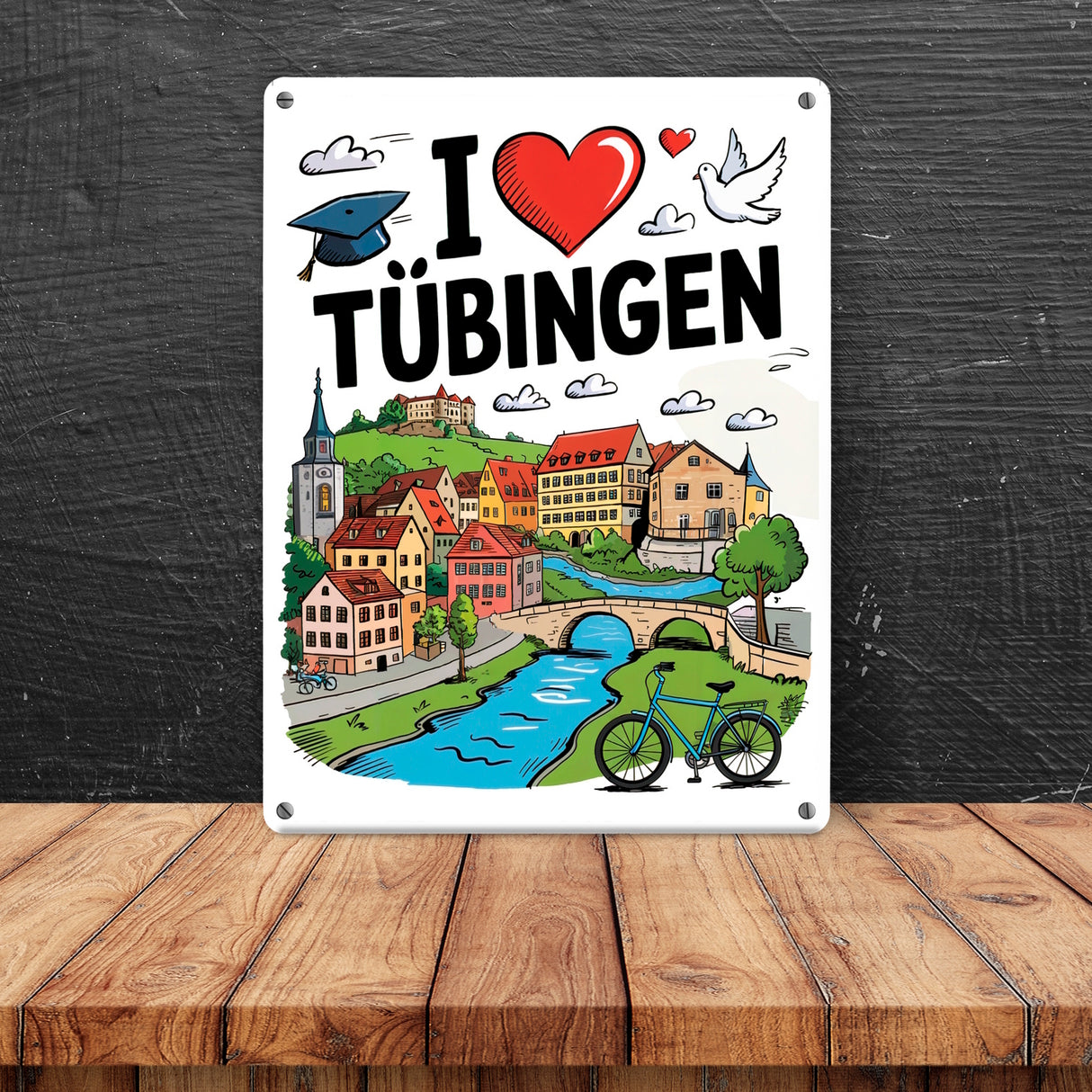 I love Tübingen Metallschild in 15x20 cm mit Sehenswürdigkeiten