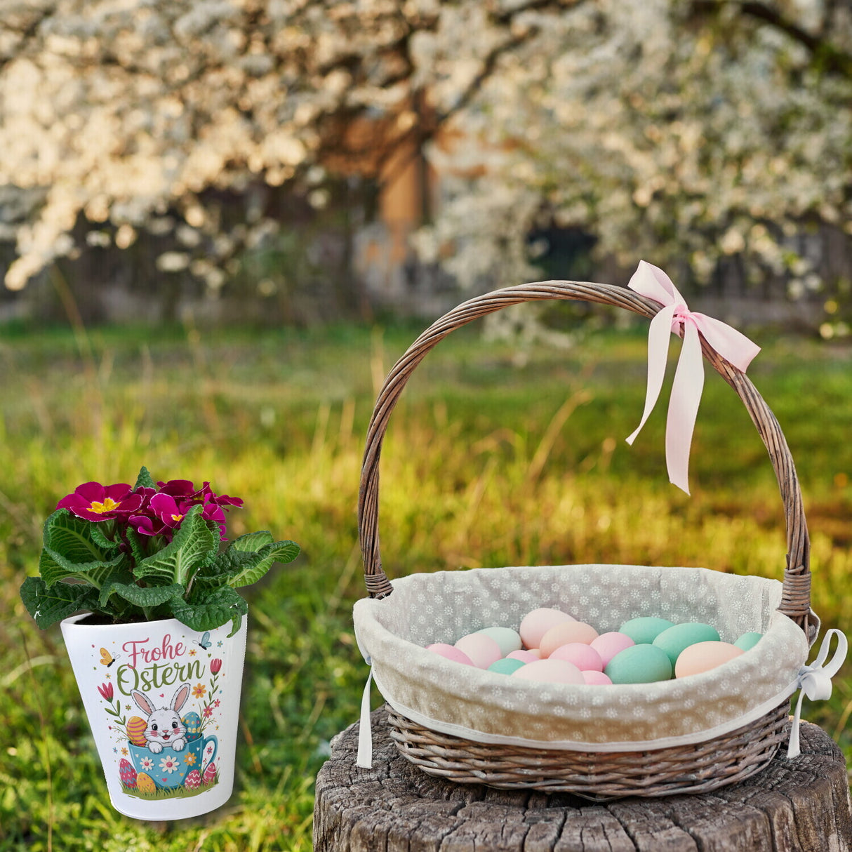 Frohe Ostern Blumentopf mit Hase