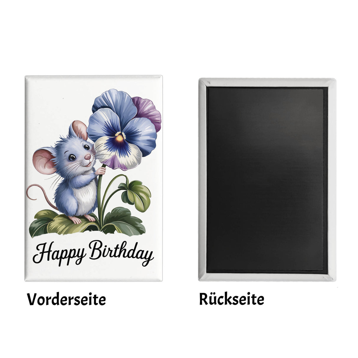 Maus mit Stiefmütterchen Souvenir Magnet HAPPY BIRTHDAY