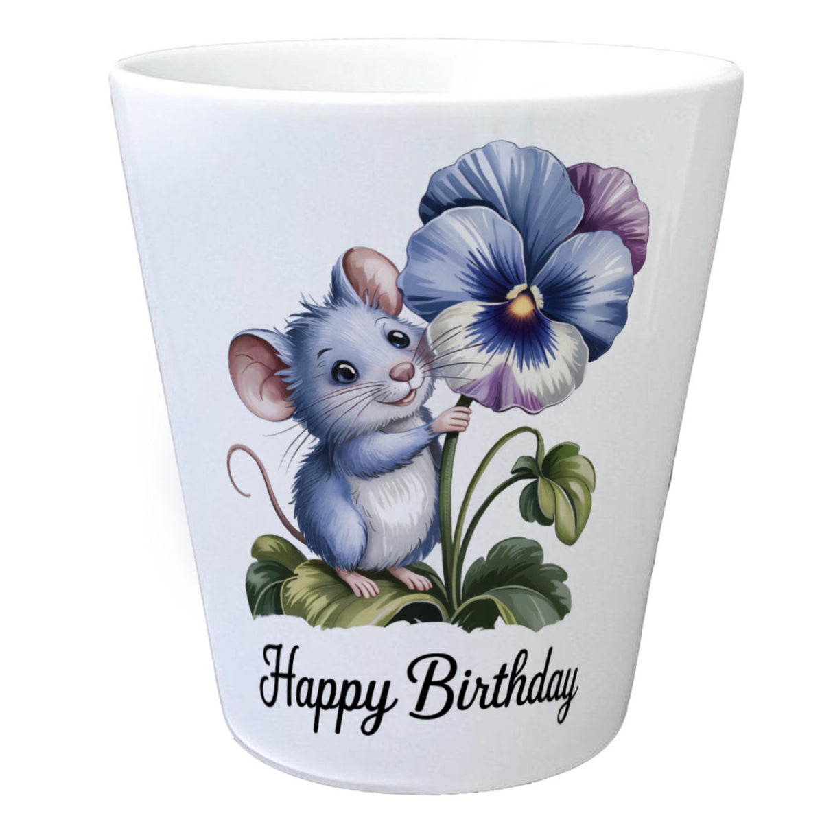 Maus mit Stiefmütterchen Blumentopf HAPPY BIRTHDAY
