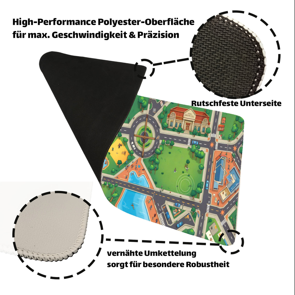 Straßenkarte Stadt Schreibtischunterlage 69x31cm XXL Mauspad Lernspaß Kinder