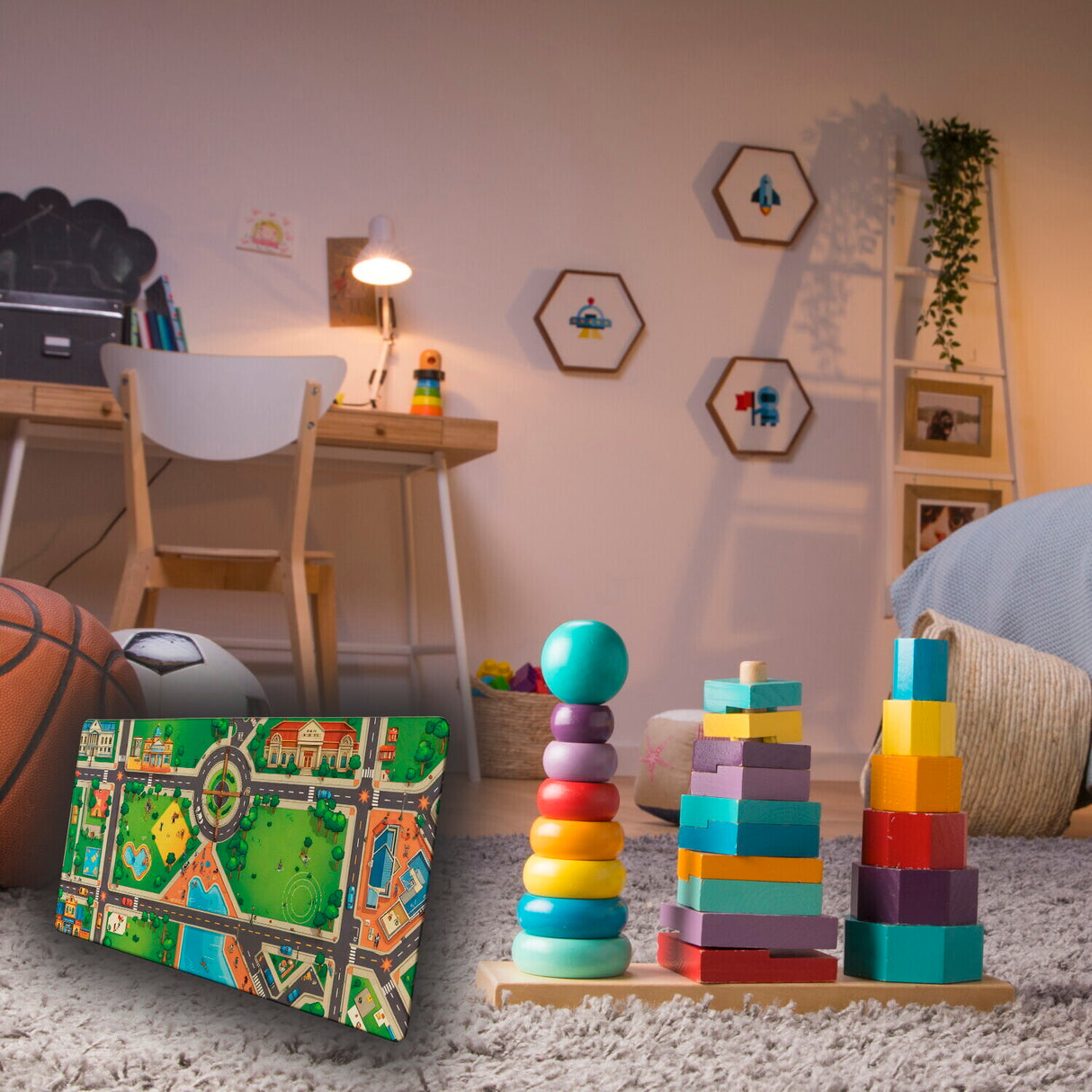 Straßenkarte Stadt Schreibtischunterlage 69x31cm XXL Mauspad Lernspaß Kinder