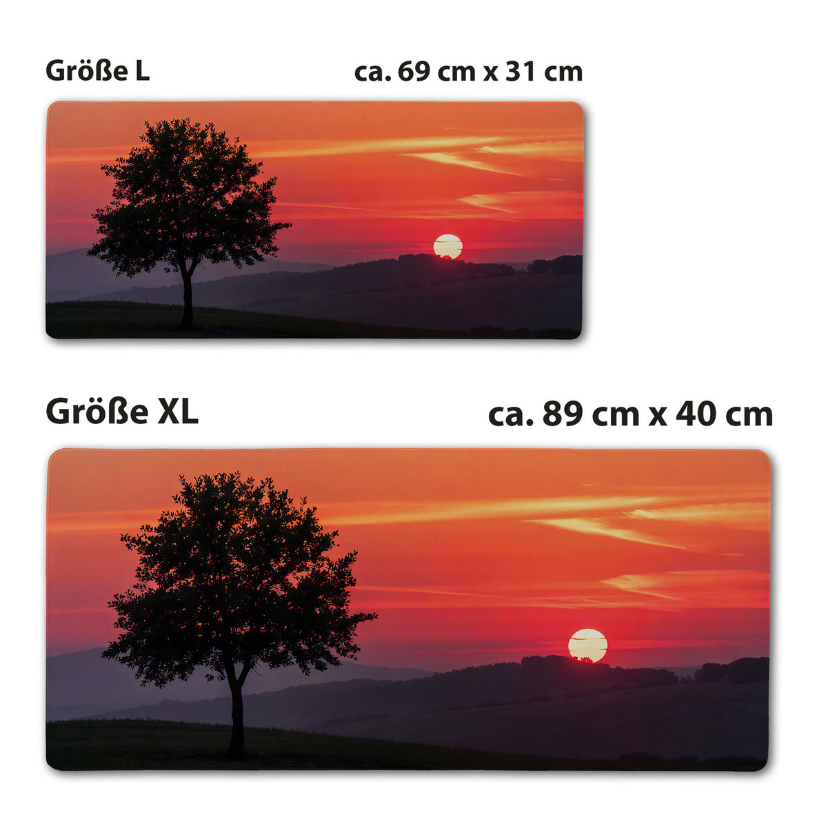 Sonnenuntergang Schreibtischunterlage 69x31cm XXL Mauspad mit Baum