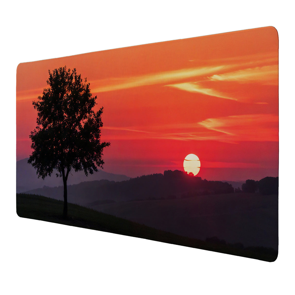 Sonnenuntergang Schreibtischunterlage 69x31cm XXL Mauspad mit Baum