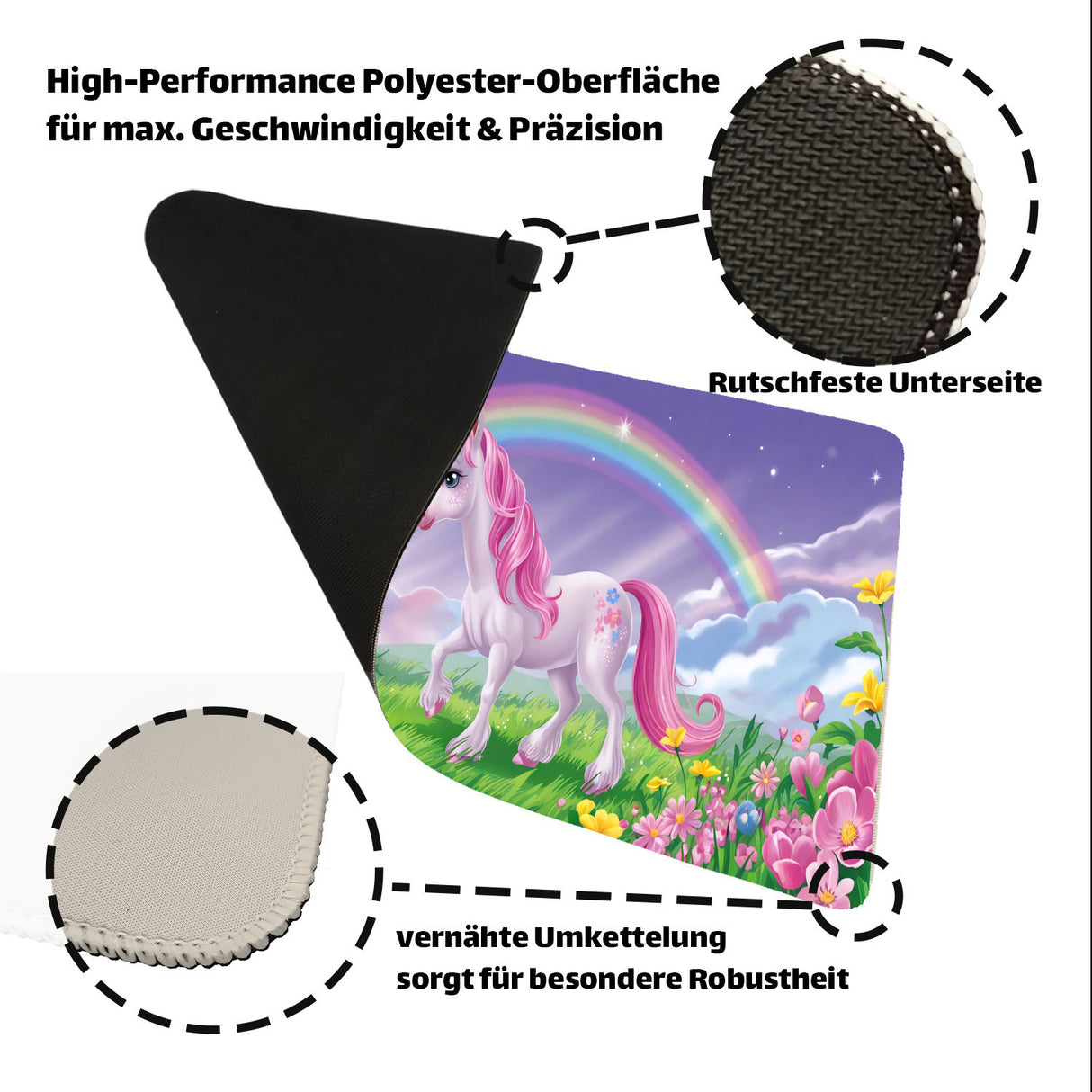 Einhorn in Fantasielandschaft Schreibtischunterlage 69x31cm XXL Mauspad für Einhorn-Fans