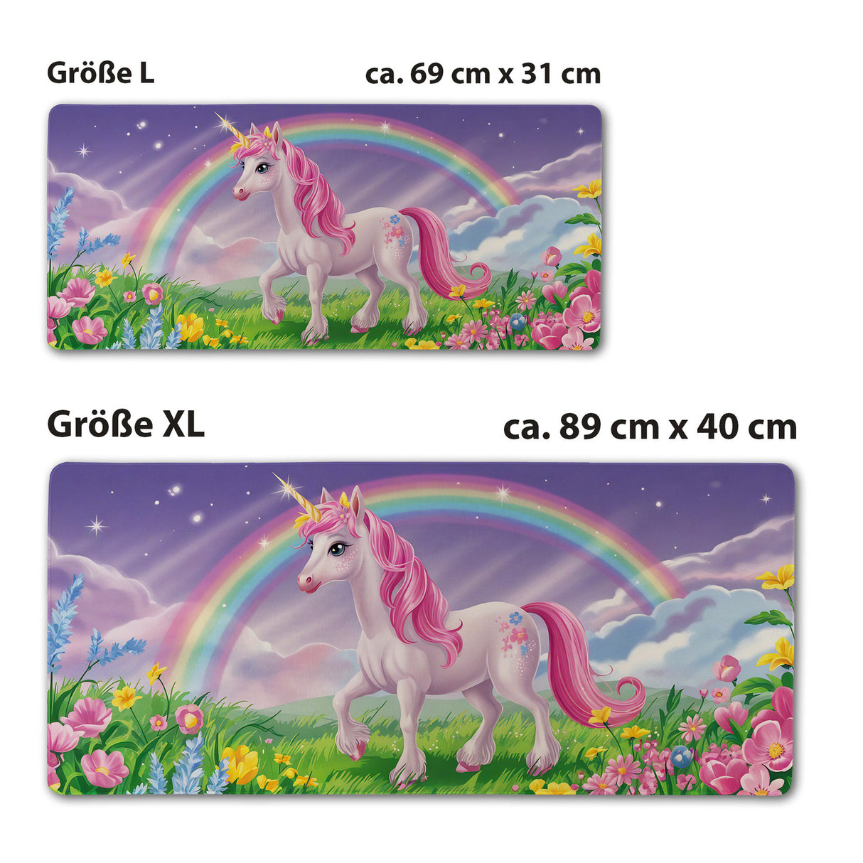 Einhorn in Fantasielandschaft Schreibtischunterlage 69x31cm XXL Mauspad für Einhorn-Fans