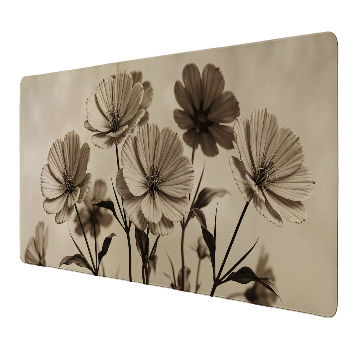 Botanische Blumen Schreibtischunterlage 69x31cm XXL Mauspad Sepia